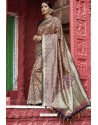 Light Brown Heavy Embroidered Silk Party Wear Sari