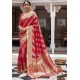 Dark Peach Heavy Embroidered Silk Party Wear Sari