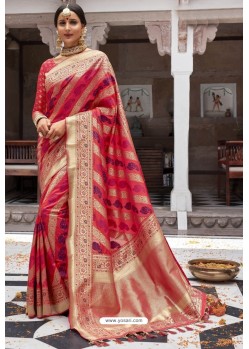 Dark Peach Heavy Embroidered Silk Party Wear Sari