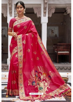 Rani Heavy Embroidered Silk Party Wear Sari