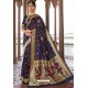 Navy Blue Heavy Embroidered Silk Party Wear Sari