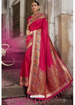 Dark Peach Heavy Embroidered Silk Party Wear Sari