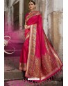 Dark Peach Heavy Embroidered Silk Party Wear Sari