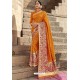 Orange Heavy Embroidered Silk Party Wear Sari