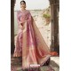 Mauve Heavy Embroidered Silk Party Wear Sari