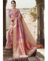 Mauve Heavy Embroidered Silk Party Wear Sari