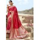 Dark Peach Heavy Embroidered Silk Party Wear Sari