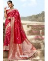 Dark Peach Heavy Embroidered Silk Party Wear Sari