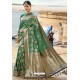 Dark Green Heavy Embroidered Silk Party Wear Sari