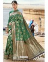 Dark Green Heavy Embroidered Silk Party Wear Sari