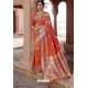 Orange Heavy Embroidered Silk Party Wear Sari