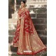 Red Heavy Embroidered Silk Party Wear Sari