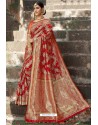 Red Heavy Embroidered Silk Party Wear Sari