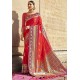 Dark Peach Heavy Embroidered Silk Party Wear Sari