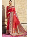 Dark Peach Heavy Embroidered Silk Party Wear Sari