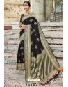 Black Heavy Embroidered Silk Party Wear Sari