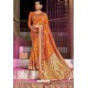 Orange Heavy Embroidered Silk Party Wear Sari