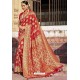 Dark Peach Heavy Embroidered Silk Party Wear Sari