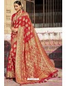 Dark Peach Heavy Embroidered Silk Party Wear Sari