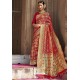 Red Heavy Embroidered Silk Party Wear Sari