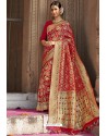 Red Heavy Embroidered Silk Party Wear Sari