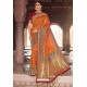 Orange Heavy Embroidered Silk Party Wear Sari