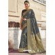 Grey Heavy Embroidered Silk Party Wear Sari