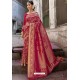 Rose Red Heavy Embroidered Silk Party Wear Sari