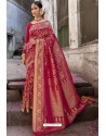 Rose Red Heavy Embroidered Silk Party Wear Sari