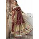 Brown Heavy Embroidered Silk Party Wear Sari