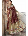 Brown Heavy Embroidered Silk Party Wear Sari