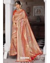 Orange Heavy Embroidered Silk Party Wear Sari