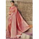 Peach Heavy Embroidered Silk Party Wear Sari