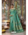 Aqua Mint Designer Blended Cotton Jacquard Banarasi Silk Party Wear Sari