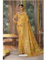 Yellow Designer Blended Cotton Jacquard Banarasi Silk Party Wear Sari