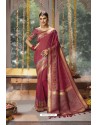 Rose Red Designer Blended Cotton Jacquard Banarasi Silk Party Wear Sari