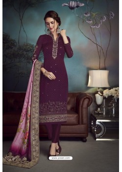 Purple Heavy Embroidered Satin Designer Straight Salwar Suit