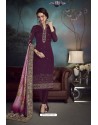 Purple Heavy Embroidered Satin Designer Straight Salwar Suit