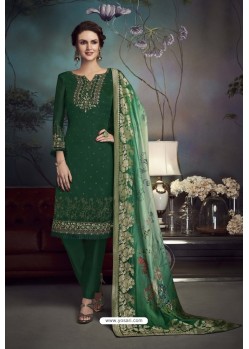 Dark Green Heavy Embroidered Satin Designer Straight Salwar Suit