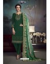 Dark Green Heavy Embroidered Satin Designer Straight Salwar Suit