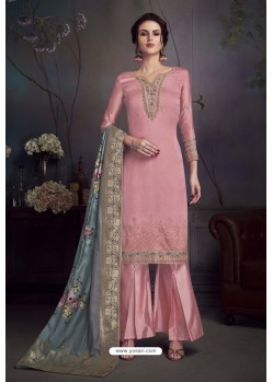 Pink Heavy Embroidered Satin Designer Straight Salwar Suit