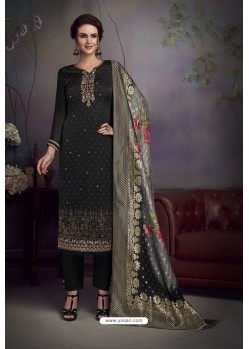 Black Heavy Embroidered Satin Designer Straight Salwar Suit