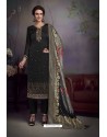 Black Heavy Embroidered Satin Designer Straight Salwar Suit