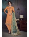 Orange Heavy Embroidered Satin Designer Straight Salwar Suit