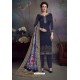 Navy Blue Heavy Embroidered Satin Designer Straight Salwar Suit