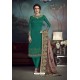 Jade Green Heavy Embroidered Satin Designer Straight Salwar Suit