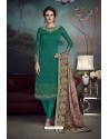 Jade Green Heavy Embroidered Satin Designer Straight Salwar Suit