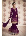 Deep Wine Heavy Embroidered Designer Real Georgette Sharara Salwar Suit