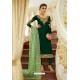 Dark Green Embroidered Satin Georgette Churidar Salwar Suit