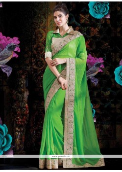 Flawless Parrot Green Faux Georgette Saree